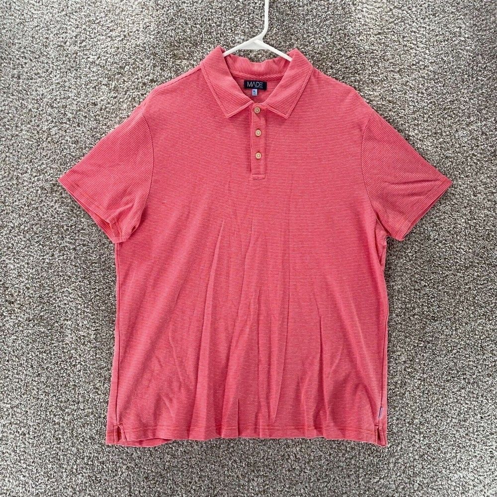 Made Cam Newton Polo Shirt Mens Extra Large Pink Stripes Preppy Cotton‎ Casual